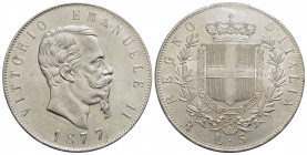 Vittorio Emanuele II Re d'Italia (1861-1878) - 5 Lire - 1877 R - AG Pag. 502; Mont. 189 Eccezionale - FDC