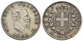 Vittorio Emanuele II Re d'Italia (1861-1878) - 2 Lire - 1862 N Stemma - AG RR Pag. 505; Mont. 194 Colpetto - BB+