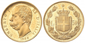 Umberto I (1878-1900). 50 Lire 1888. Au (28mm, 16.17g). Roma. Pagani 573; Gigante 7. BB+