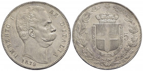Umberto I (1878-1900) - 5 Lire - 1879 - AG Pag. 590; Mont. 33 Bellissimo esemplare con i fondi ancora lucenti - FDC