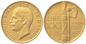 Vittorio Emanuele III (1900-1943). 100 Lire 1923. Au (34.5mm, 32.29g). Roma. Pagani 644; Gigante 7. qSPL
