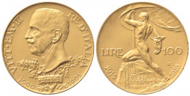 Vittorio Emanuele III (1900-1943). 100 Lire 1925 Vetta d’Italia. Au (34.5mm, 32.31g). Roma. Pagani 645; Gigante 8. qSPL