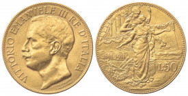 Vittorio Emanuele III (1900-1943). 50 Lire 1911. Au (28mm, 16.11g). Roma. Pagani 656; Gigante 19. BB+