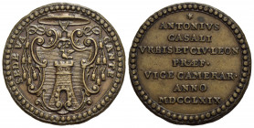 PAPALI - Sede Vacante (1769) - Medaglia - 1769 - Stemma di Monsignor Casali entro cartiglio - R/ Scritta Ø: 29 mm. - (AE g. 9,41) RR Boccia 67; Bart. ...