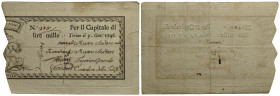 SARDO-PIEMONTESE - Regie Finanze - 1.000 Lire - 01/01/1746 - RRRRR Gav. 46 Annullato con barra verticale - Le fonti documentali riferiscono che questi...