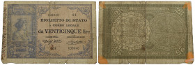 BIGLIETTI DI STATO - Umberto I (1878-1900) - 25 Lire - 21/07/1895 - RRRRR Alfa 95; Lireuro 20A Dell'Ara/Righetti; con matrice laterale Residui colla a...