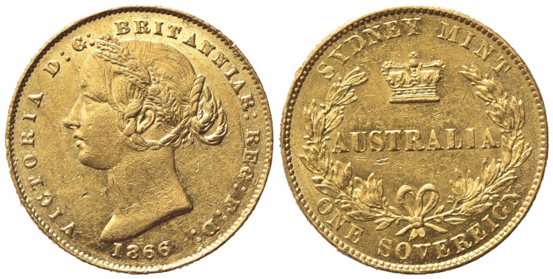 AUSTRALIA. Victoria (1837-1901). Sovereign 1866. Au (21.5mm, 8.00g). Sydney. KM ...