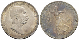 AUSTRIA. Francesco Giuseppe (1848-1916). 5 Corone - 1908 - AG Kr. 2809 60° Anniversario del Regno Colpettini - Patinata - SPL+
