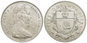 BAHAMAS. Elisabetta II. 5 Dollari - 1966 - AG Kr. 10 - FDC