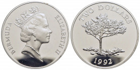 BERMUDA. Elisabetta II (1952). 2 Dollari - 1992 - Albero del cedro - AG Kr. 72 Proof - FDC