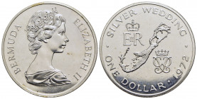 BERMUDA. Elisabetta II (1952). Dollaro - 1972 - Nozze d'argento - AG Kr. 22a Proof - FDC