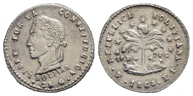 BOLIVIA. Repubblica (1825). Mezzo Sol - 1863 - AG Kr. 118.1 Conservazione insoli...