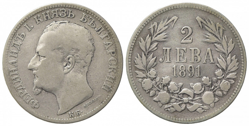 BULGARIA. Ferdinando I (1887-1918). 2 Leva 1891. Ar (26.5mm, 9.76g). Kremnitz. K...