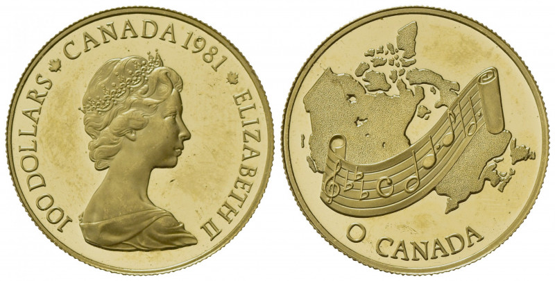 CANADA. Elisabetta II (1952). 100 Dollari 1981. Proof Au (26.5mm, 16.97g). KM 13...