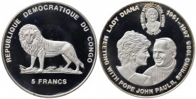 CONGO. Repubblica Democratica. 5 Francs senza data (2000). Ag. Lady Diana e Giovanni Paolo II. Km#64. Proof