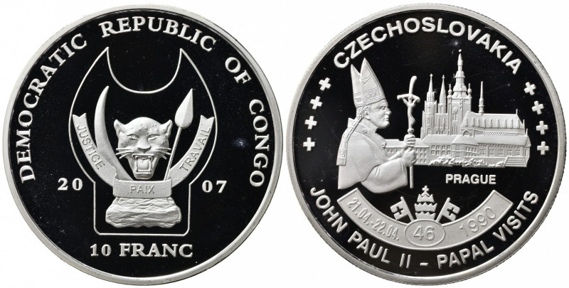 CONGO. Repubblica Democratica. 10 Francs 2007. Ag.Viaggi di Giovanni Paolo II. P...