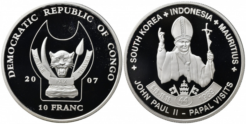 CONGO. Repubblica Democratica. 10 Francs 2007. Ag.Viaggi di Giovanni Paolo II. P...