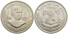 FILIPPINE. Repubblica. Peso - 1961 - 100° Anniversario della nascita di Jose Rizal - AG Kr. 192 - FDC