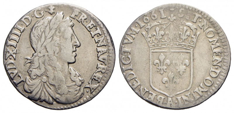 FRANCIA. Luigi XIV (1643-1715). Dodicesimo di scudo - 1661 A - AG Kr. 199.1 - qB...