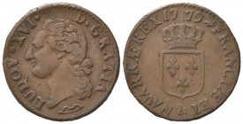 FRANCIA. Luigi XVI (1774-1792). Mezzo Sol 1779. Ae (25.5mm, 5.26g). Duplessy 1715. BB