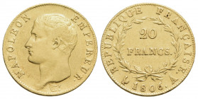 FRANCIA. Napoleone I (1804-1815). 20 Franchi - 1806 A - (AU g. 6,38) Kr. 674.1 - BB-SPL