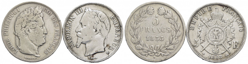FRANCIA. Luigi Filippo I (1830-1848). 5 Franchi - 1833 K - AG Kr. 749.7 assieme ...