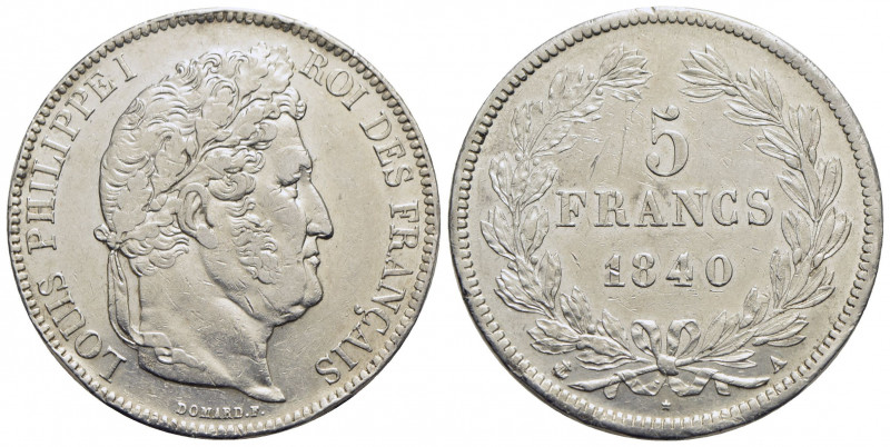 FRANCIA. Luigi Filippo I (1830-1848). 5 Franchi - 1840 A - AG Kr. Kr. 749.1 Segn...