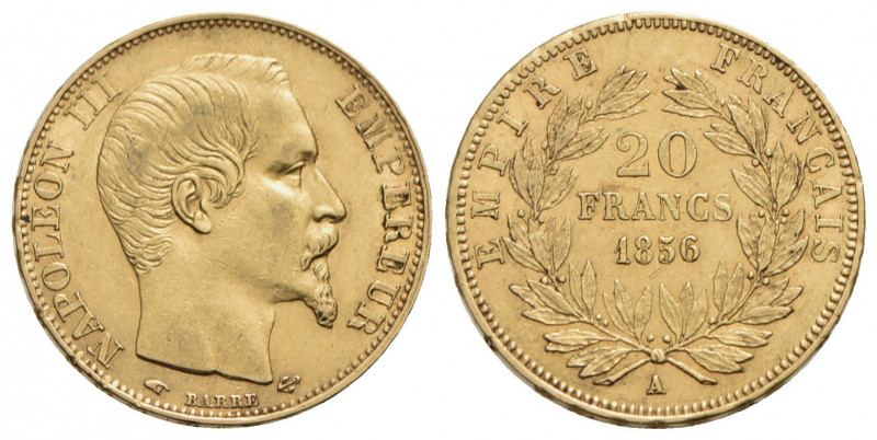FRANCIA. Napoleone III (1852-1870). 20 Franchi - 1856 A - Testa nuda - (AU g. 6,...