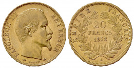 FRANCIA. Napoleone III (1852-1870). 20 Franchi 1858. Au (21mm, 6.44g). Parigi. KM 781.1; Fr. 531. BB+