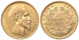 FRANCIA. Napoleone III (1852-1870). 20 Franchi 1859. Au (21mm, 6.45g). Parigi. KM 781.1; Fr. 531. BB