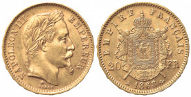 FRANCIA. Napoleone III (1852-1870). 20 Franchi 1868. Au (21mm, 6.43g). Parigi. KM 801.1; Fr. 573. SPL
