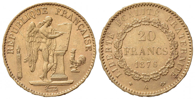 FRANCIA. Terza Repubblica (1870-1940). 20 Franchi 1876. Au (21mm, 6.44g). Parigi...