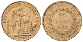 FRANCIA. Terza Repubblica (1870-1940). 20 Franchi 1876. Au (21mm, 6.44g). Parigi. KM 825; Fr. 533/4. BB+