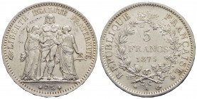 FRANCIA. Terza Repubblica (1870-1940). 5 Franchi - 1875 A - AG Kr. 820.1 - FDC
