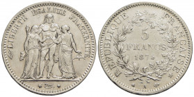 FRANCIA. Terza Repubblica (1870-1940). 5 Franchi - 1875 A - AG R Kr. 820.1 A piccola - BB+
