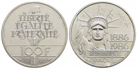 FRANCIA. Quinta Repubblica (1959). 100 Franchi - 1986 - Centenario della Statua della Libertà - AG R Kr. P972 Piedfort - FDC
