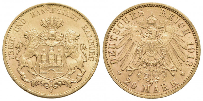GERMANIA. AMBURGO. Città Libera. 20 Marchi - 1913 J - (AU g. 7,95) Kr. 295 Lieve...