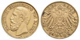 GERMANIA. BADEN. Federico I Gran Duca (1856-1907). 10 Marchi - 1890 G - (AU g. 3,96) Kr. 267 - BB-SPL