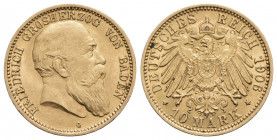 GERMANIA. BADEN. Federico I Gran Duca (1856-1907). 10 Marchi - 1906 G - (AU g. 3,97) NC Kr. 275 - qFDC