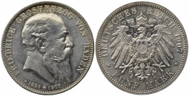 GERMANIA. Baden. 5 Mark 1907. Ag. KM#279. qFDC