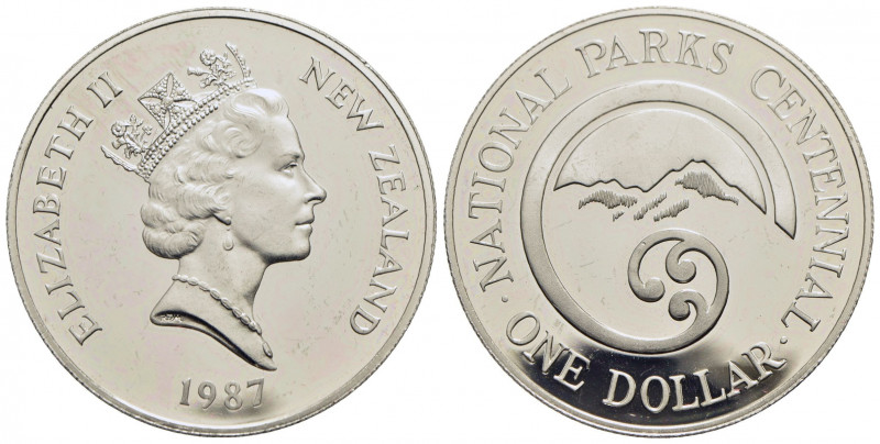 NUOVA ZELANDA. Elisabetta II (1952). Dollaro - 1987 - Centenario del Parco Nazio...
