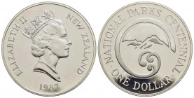 NUOVA ZELANDA. Elisabetta II (1952). Dollaro - 1987 - Centenario del Parco Nazionale - AG Kr. 65a Proof - FDC