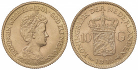 OLANDA. Guglielmina (1890-1948). 10 Gulden 1912. Au (22mm, 6.74g). KM 149; Fr. 349. SPL
