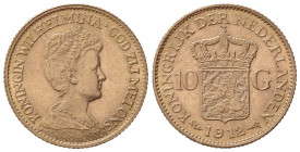 OLANDA. Guglielmina (1890-1948). 10 Gulden 1912. Au (22mm, 6.72g). KM 149; Fr. 349. SPL