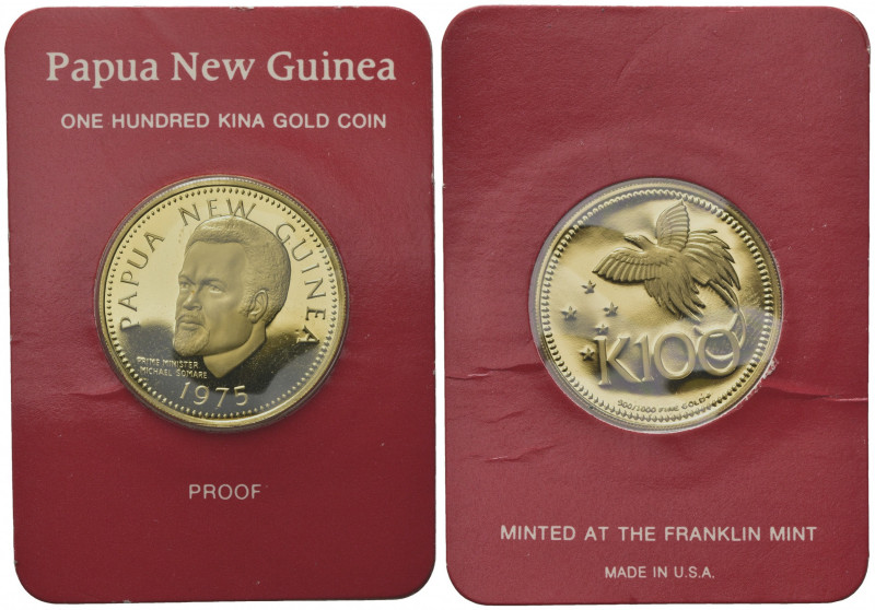 PAPUA NUOVA GUINEA. 100 Kina 1975. Au (27mm, 9.57g). KM 9. FDC