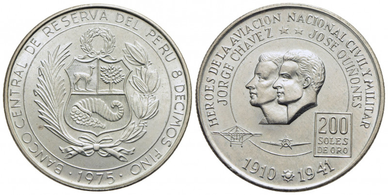 PERU'. Repubblica (1822) - 200 Soles - 1975 - Gli eroi dell'aviazione Chavez e G...