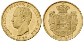 PORTUGAL. Luís I (1861-1889). 5000 Reis 1876. Au (23.5mm, 8.89g). KM 516; Fr. 153. qSPL