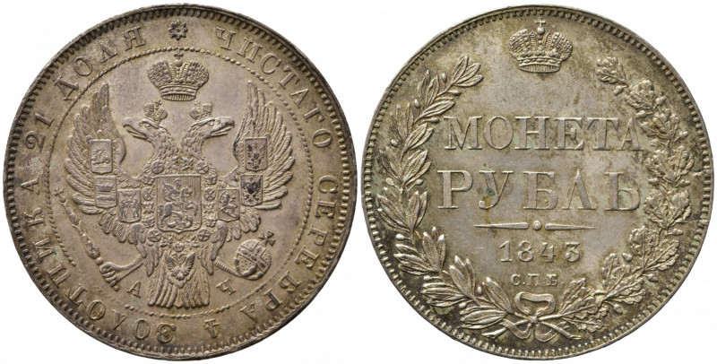 RUSSIA. Nicola I (1825-1855). Rublo 1843. Ag. C#168.1. SPL+