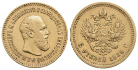RUSSIA - Alessandro III (1881-1894) - 5 Rubli - 1888 - (AU g. 6,43) Kr. Y42 - BB
