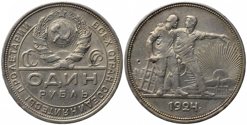 RUSSIA – URSS. Rublo 1924 Ag (19,95 g). Y#90.1. Colpo nei campi al R/. qSPL